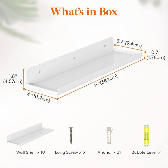 Lifewit Floating Shelves for Wall, 10 Pack White Acrylic Shelf 15" Room Decor - Image 3