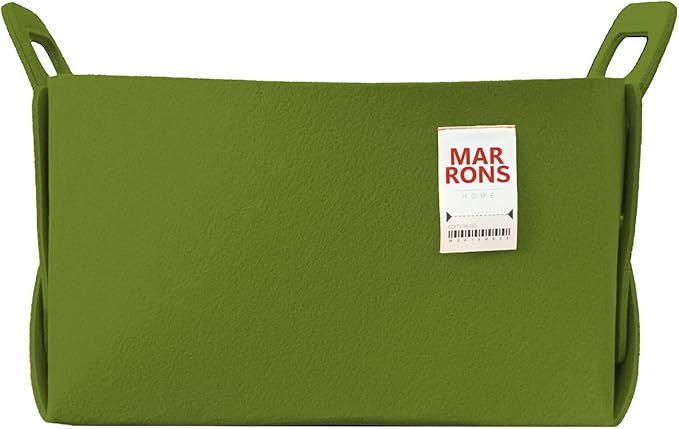Collapsible Felt OLIVE Storage Bin Large 14.6"x9.4"x9.4" – Foldable Basket by MARRONS