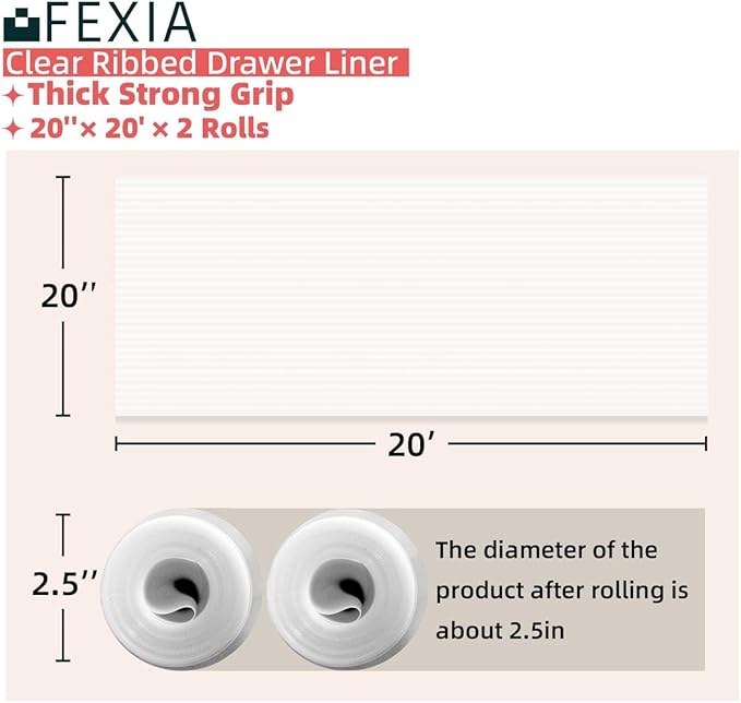 FEXIA 2 Rolls Shelf Liners for Kitchen Cabinets Non-Slip Drawer Liner 20 Inches - Image 2