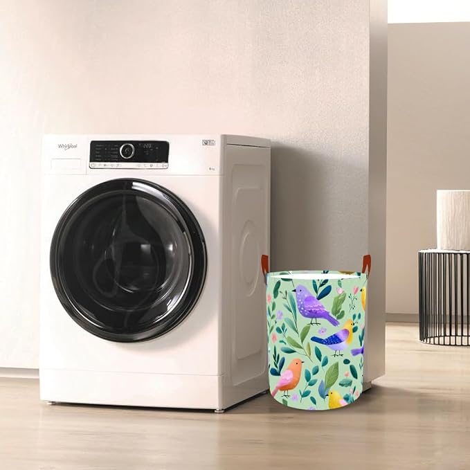 Laundry Baskets 15.7x19.7 Inch Large Colorful Birds Leaves Floral Design - Image 7