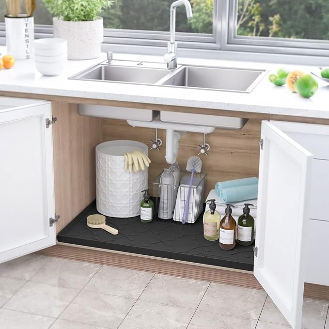 SIKADEER 28" x 19" Under Sink Mat Waterproof, Silicone Mat Kitchen Drawer Shelf - Image 6