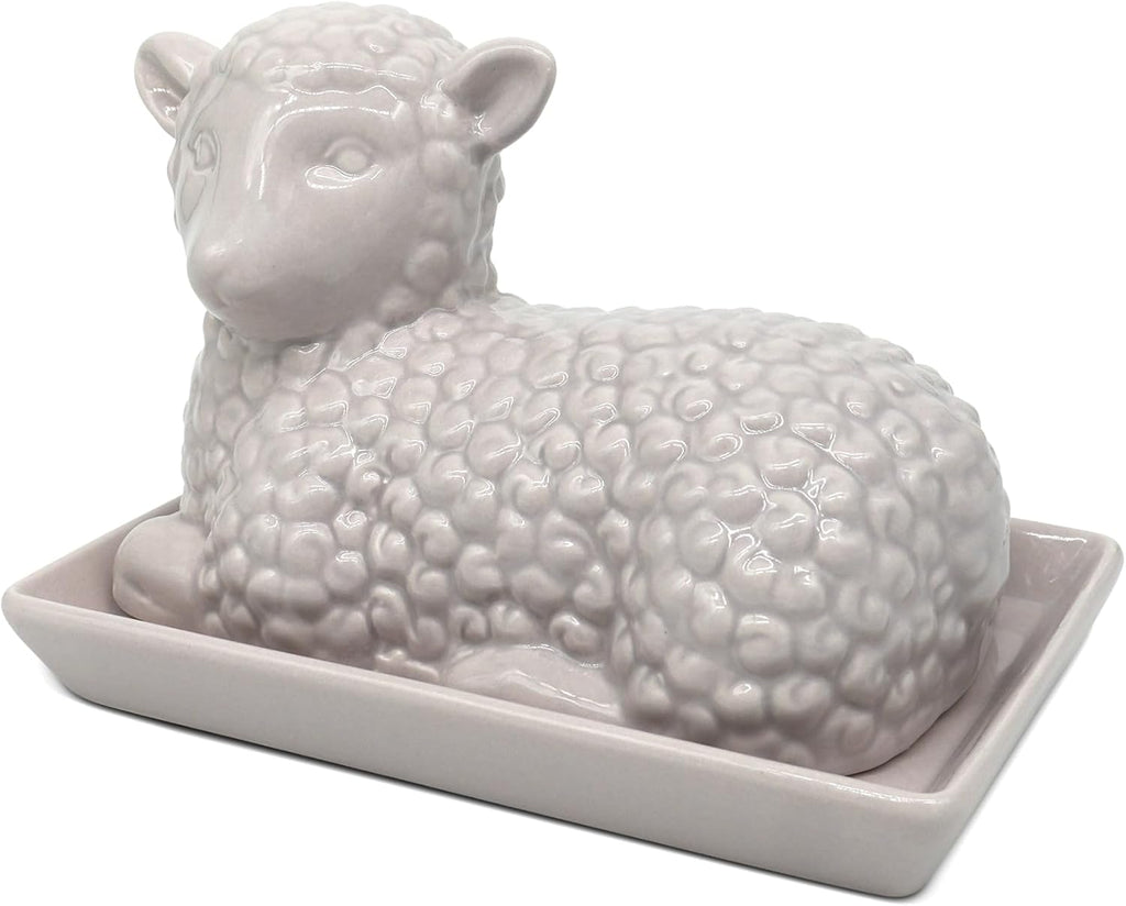 Lamb Butter Dish with Lid – Ceramic Farm Animal Butter Holder for