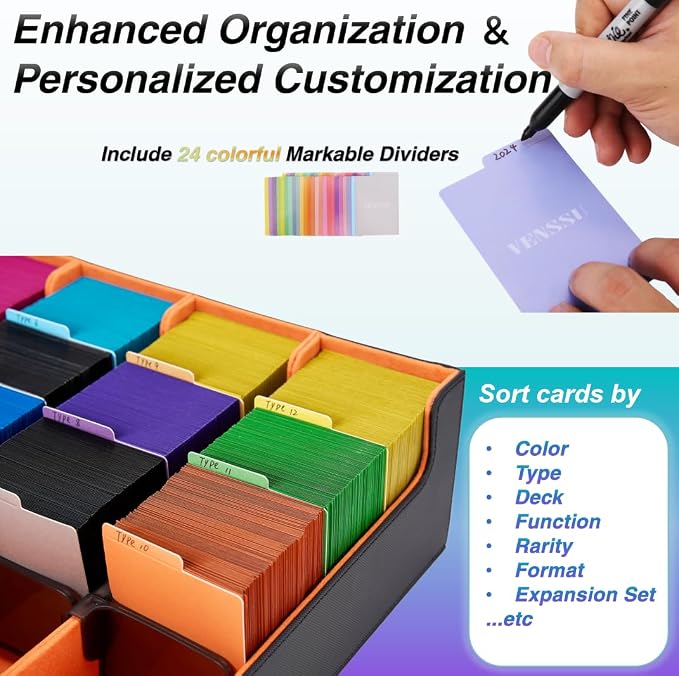 Venssu Card Storage Box With 24 Colorful Divider Tabs, 3000+ Mtg Deck Box - Image 3