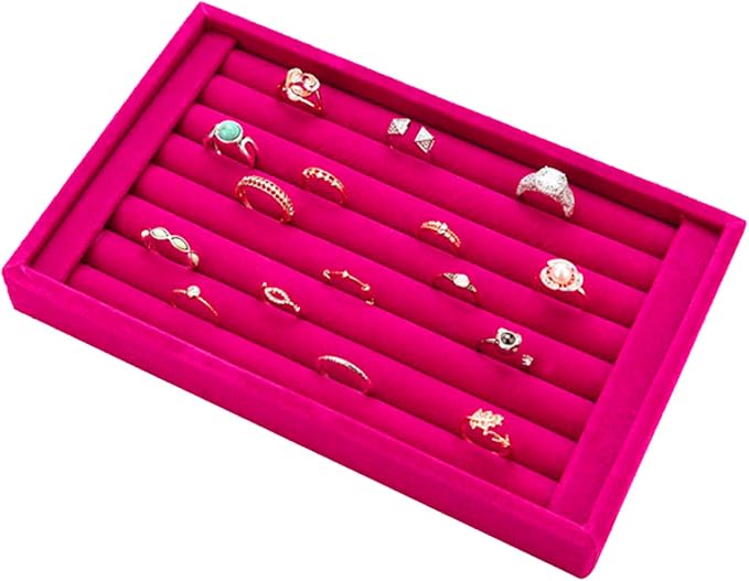 Tinsow Stackable 7 Slots Jewelry Rings Pink Earrings Tray Velvet Showcase - Image 5
