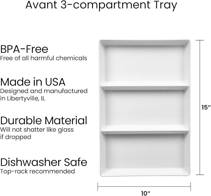 US Acrylic Avant White Plastic Divided Serving Trays 15” x 10” | Large Reusable - Image 5
