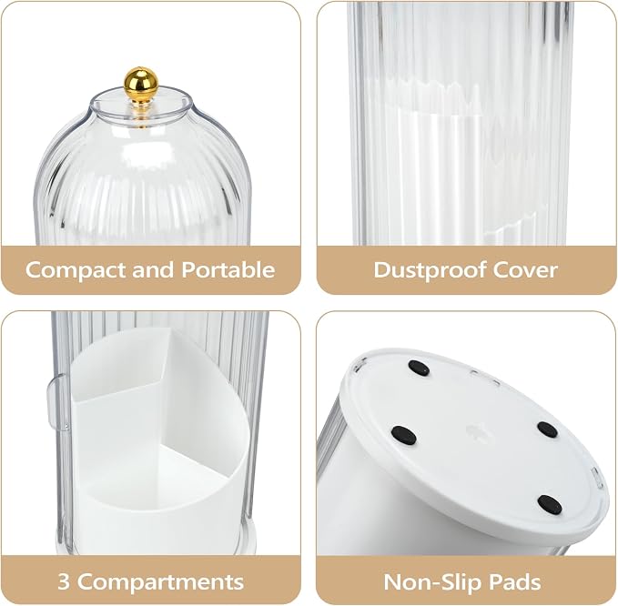 Toothbrush Holder with Cover, 360 Rotating Dust-proof Toothbrush Holder 3 Slots - Image 4