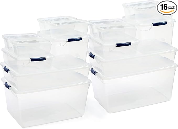 Rubbermaid Cleverstore Clear Dorm Variety 16-Pack, Made in USA, Stackable Large by Rubbermaid