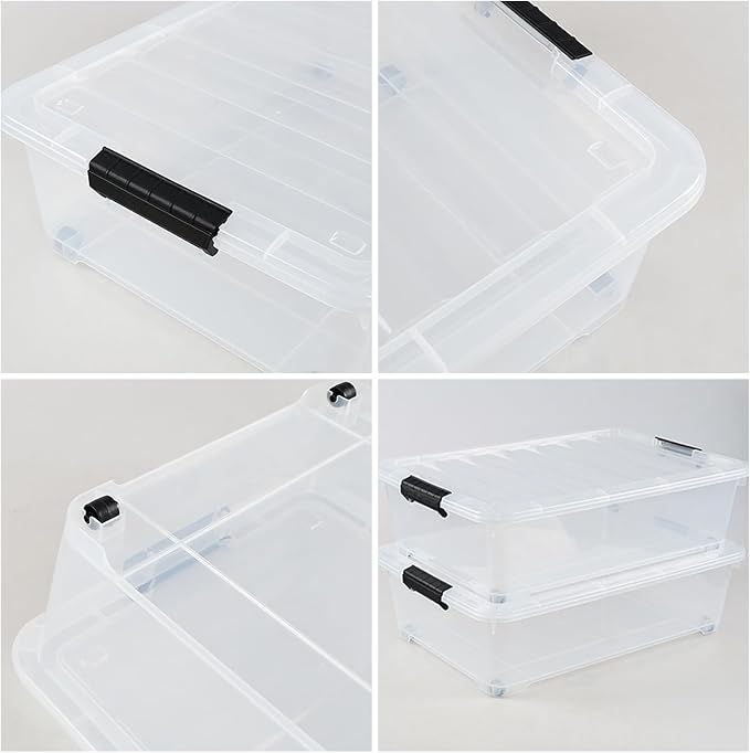 Saedy 4 Pack 25 L Under Bed Storage Box on Wheels, Plastic Lidded Storage - Image 3
