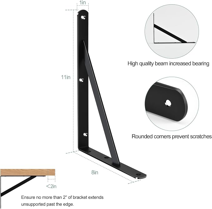 8 Pack L11 x H 8" Black Heavy Duty Shelf Brackets - Image 2