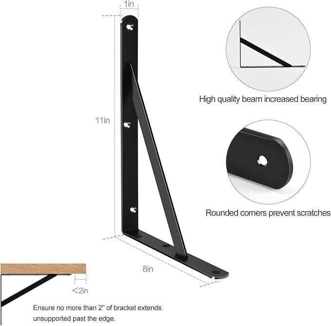 32 Pack L11 x H 8" Black Heavy Duty Shelf Brackets - Image 2