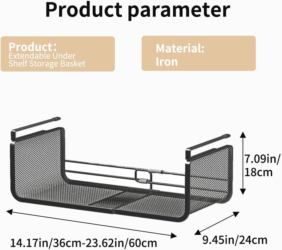 Expandable Under Shelf Basket Organizer, Under Shelf Storage, Hanging