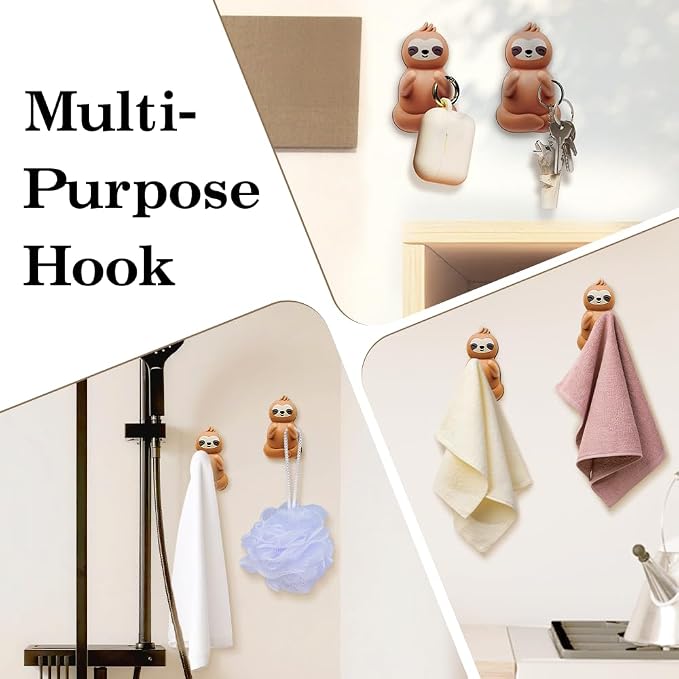 Cute Sloth Waterproof Self-Adhesive Shower Hook Set, Funny Sloth Razor Holder - Image 5