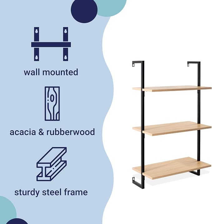 happimess MSH1000B Madera 40.55" Classic Industrial 3-Shelf Wood Wall-Mounted - Image 4