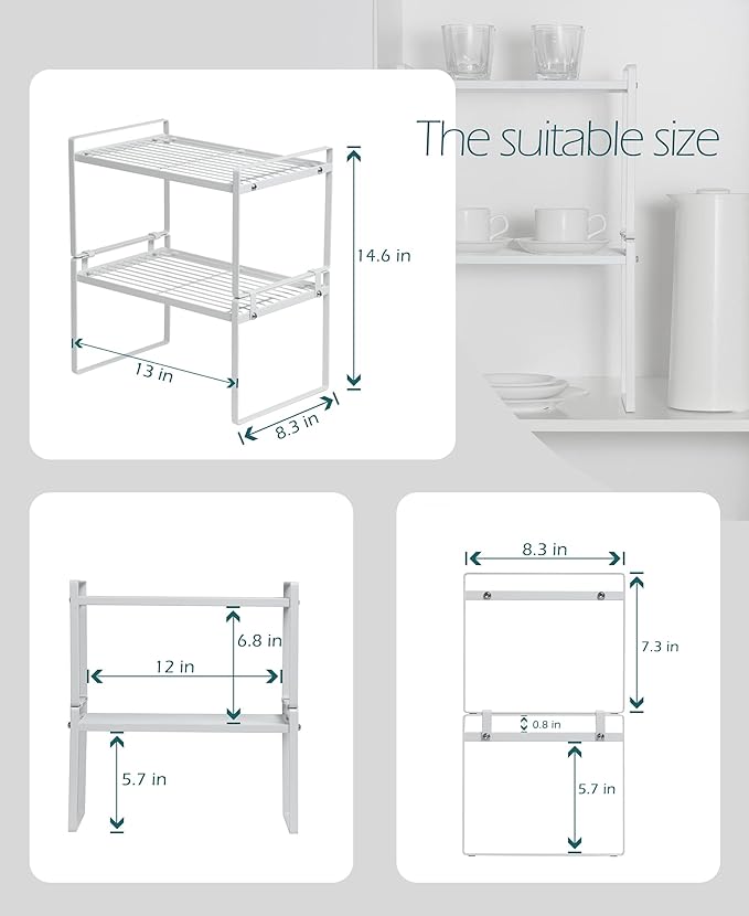 2 Pack Kitchen Cabinet Shelf Counter Organizer Rack Pantry Storage Bathroom - Image 3