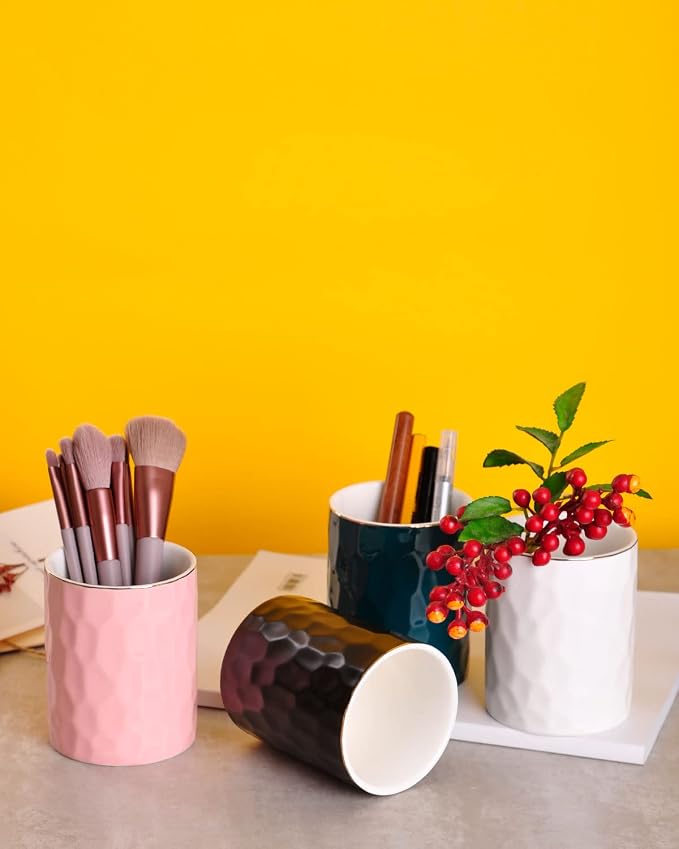 WHJY Ceramic Green Pencil Cup, Makeup brushes Holder, Modern Geometry Design - Image 7