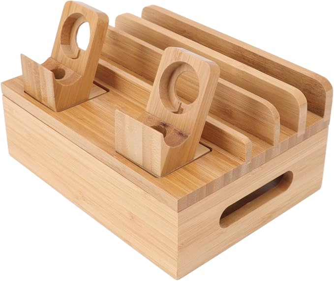 Fdit Charging Station with 5 Ports, Wood Organizer Rack with Cable Management - Image 8