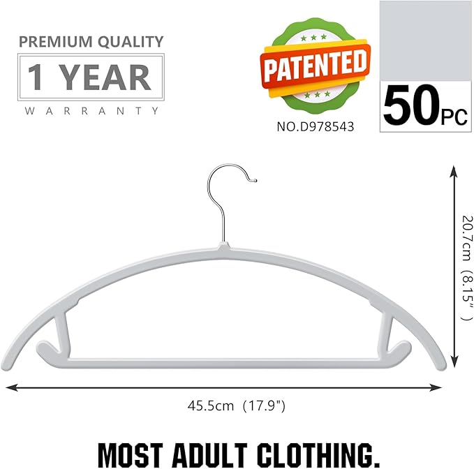 MIZGI Premium Plastic Hangers Heavyduty- Gray No Shoulder Bump Suit Hangers - Image 4