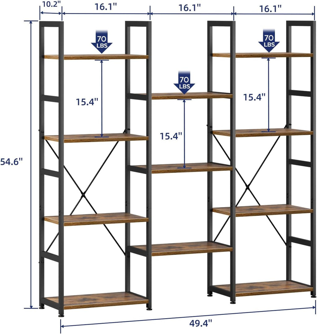 NUMENN Triple Column 4 Tier Bookshelf with 11 Adjustable Shelves