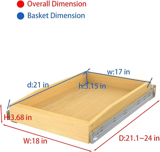 Wooden Pull out Cabinet Organizer 18" W x 21" D x 4.3" H, Heavy Duty Slide Out - Image 2
