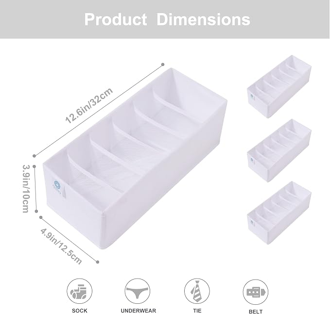 Qozary 3 Pack Sock Underwear Drawer Organizer Dividers, Collapsible Cabinet - Image 2