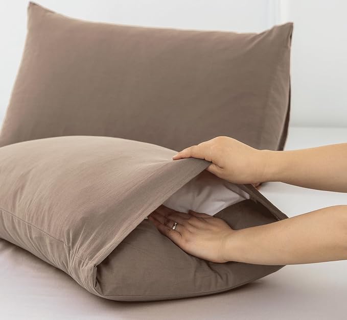 MooMee Bedding Pillowcases Pack of 2 100% Washed Cotton Linen Like Textured - Image 4