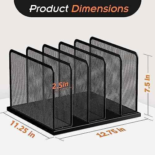 Kuntine.B Desk File Organizer Upright Mesh Desktop Organizer File Sorter Office Organization File Holder for Home, Office & Classroom (Black, 1 Pack 5-Section)