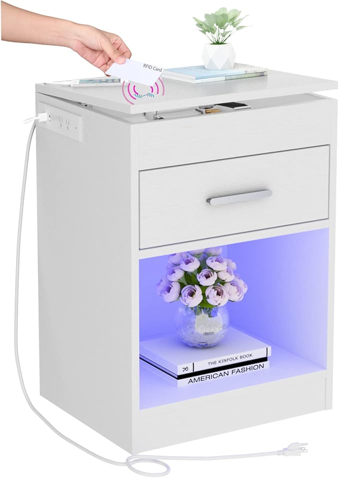 Auromie Nightstand with Charging Station and LED Lights, Concealment Furniture by AuromieDirect