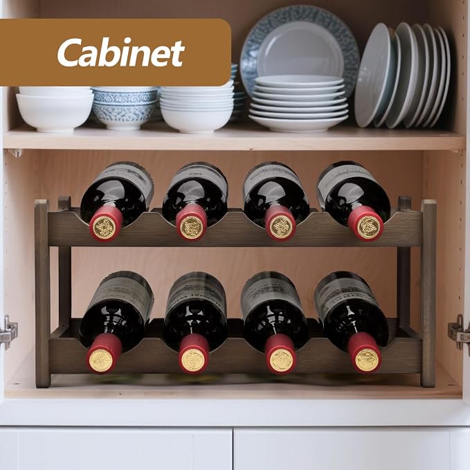Wine Rack 8 Bottle 2-Tier Eco-Friendly Bamboo Wine Storage Easy-Assembly - Image 5