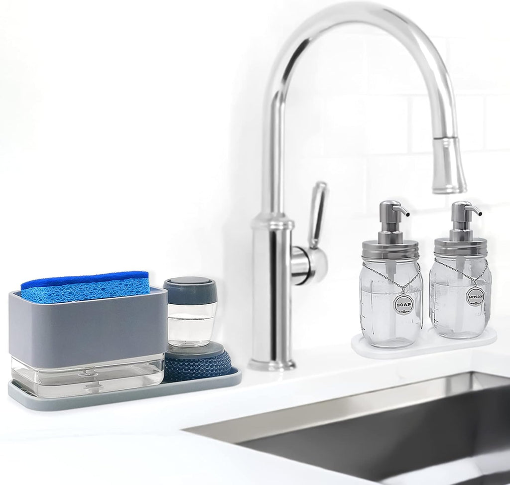 Silicone Organizer Tray, Soap and Sponge Holder for Kitchen Sink