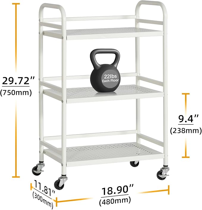 HDANI 3 Tier Rolling Cart, Heavy Duty Multifunctional Metal Frame-Supports 22 - Image 2