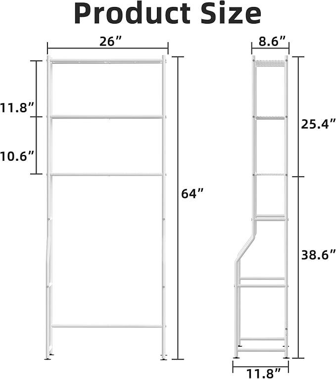 3-Tier Over The Toilet Storage, Freestanding Metal Bathroom Shelves, Space - Image 2