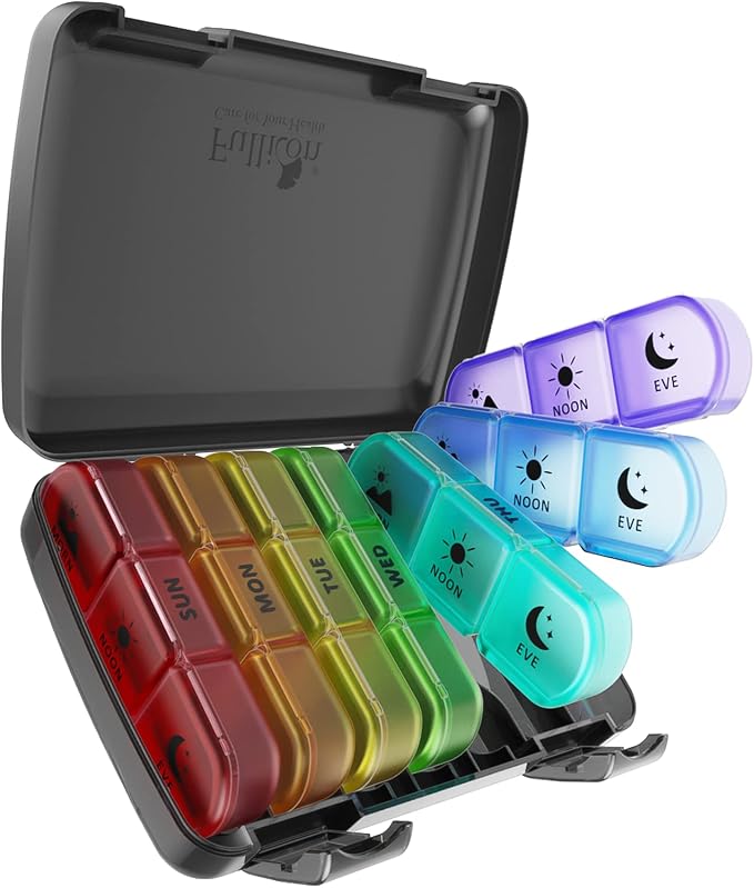 Pill Organizer 3 Times a Day, Fullicon Large Weekly Pill Case 7 Day, Daily Pill by Fullicon