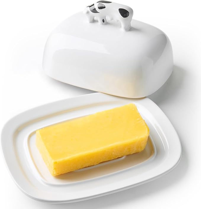 Butter Dish with Lid for Countertop, 7.8" x 6.3" Large Ceramic Butter Keeper by Meideal
