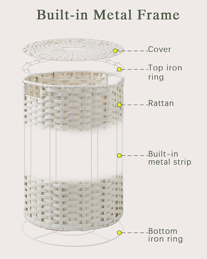 Laundry Basket with Lid Round Rattan Laundry Hamper with Lid and Handles 29.1 - Image 8