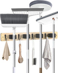 Broom Holder Wall Mounted, Light Wood 4 Holders and 4 Hooks Mop Holder by AceMining