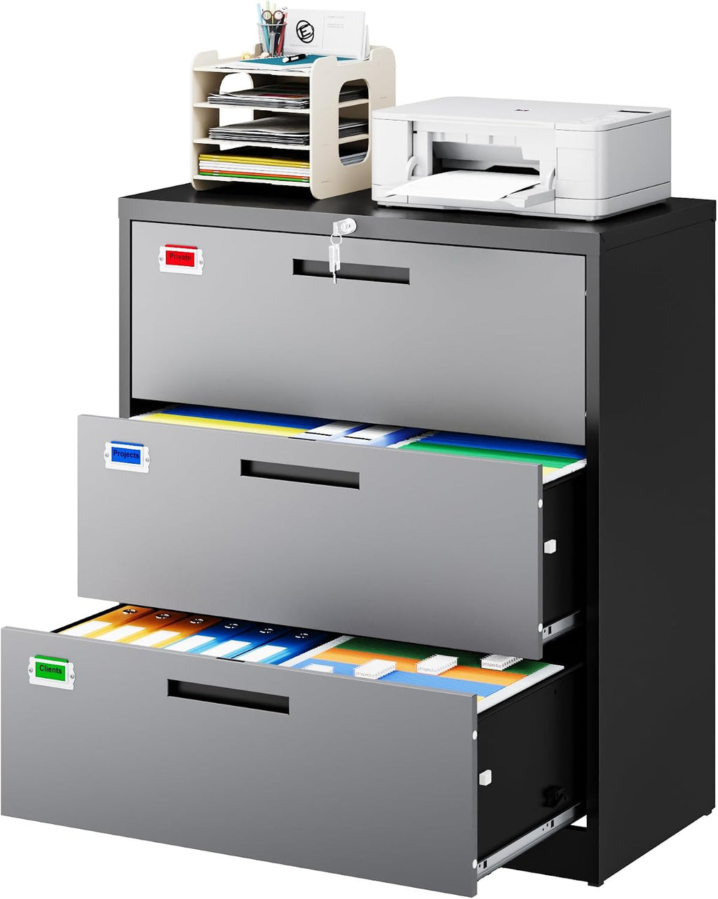 3 Drawer File Cabinet, Lateral Filing Cabinets for Home Office, Office