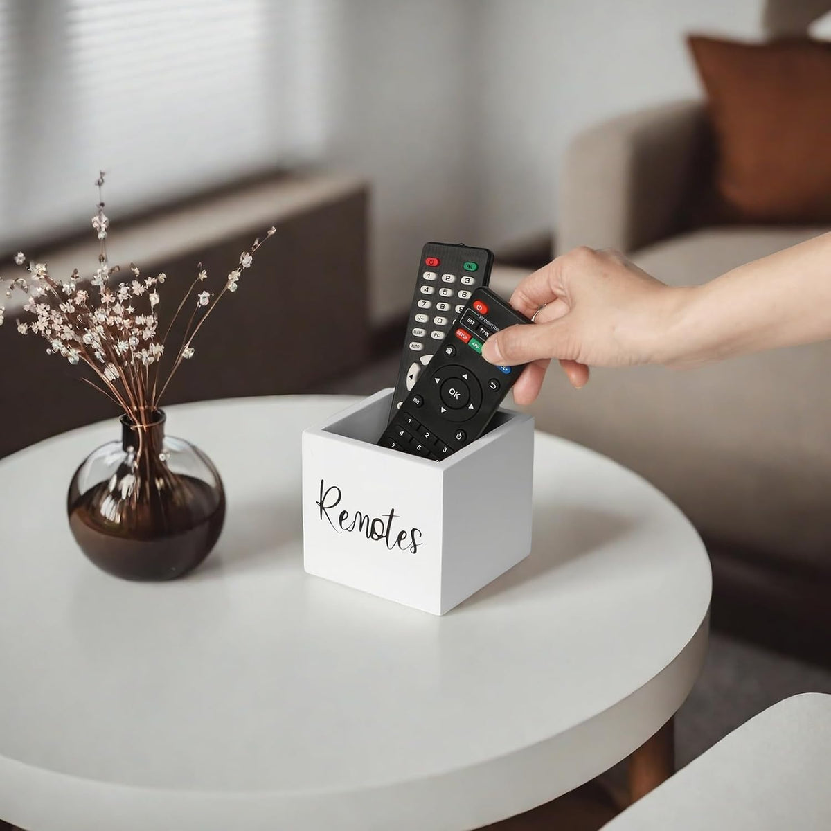 LBEMEY Wood Remote Control Holder, TV Remote Control Organizer for