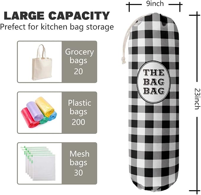 Black White Buffalo Check Plaid Grocery Bags Holder Organizer - Image 2