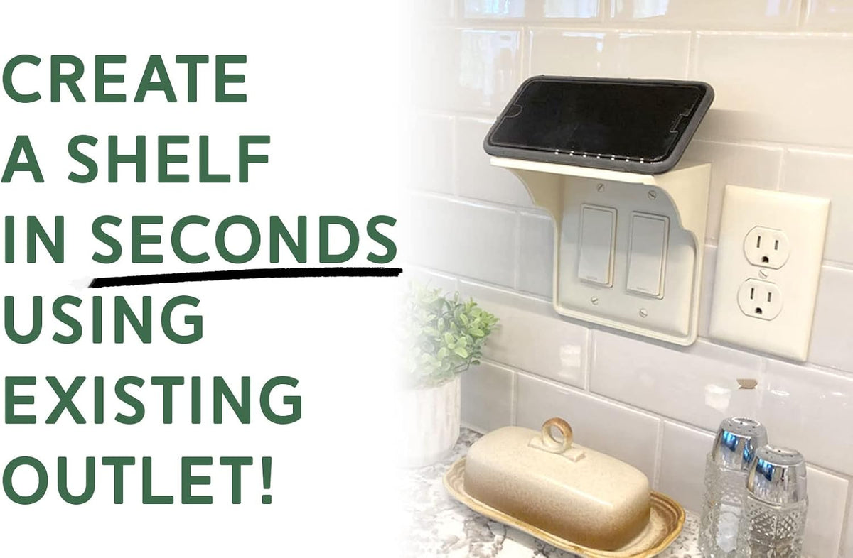 Power Perch Double Outlet Shelf (Almond, 2 Pack)