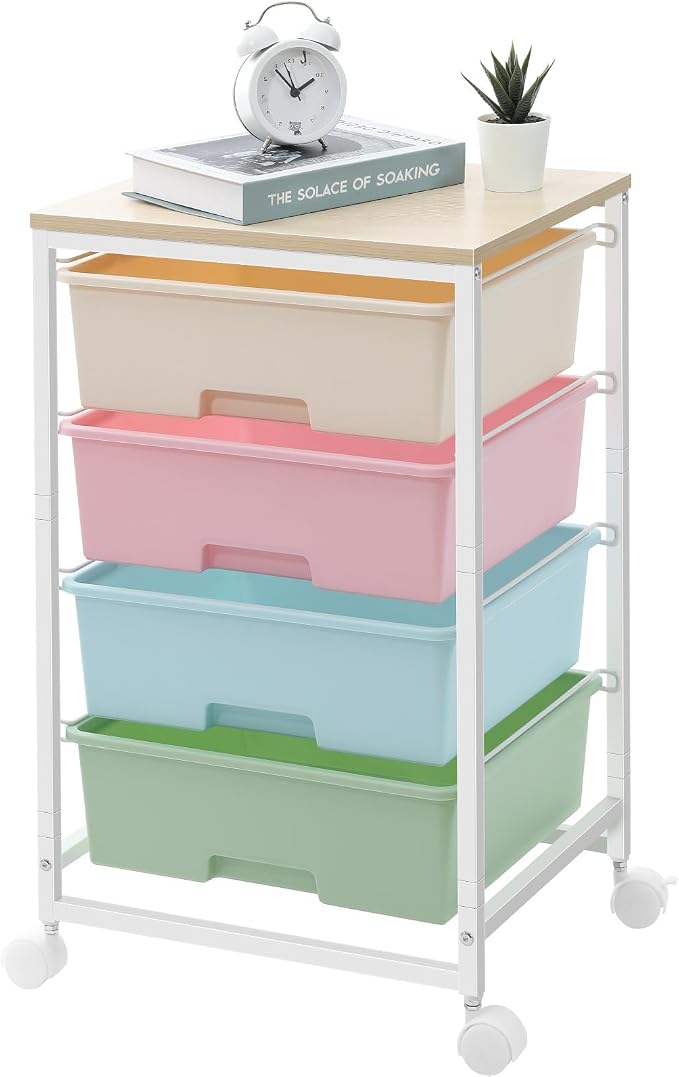Utility Cart with 4 Drawers, Rolling Storage Cart with Drawers, Storage Rolling by SYKIARIOL