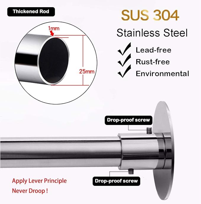 Corner Shower Curtain Rod Adjustable Stainless Steel L Shaped Rack Drill Free - Image 5