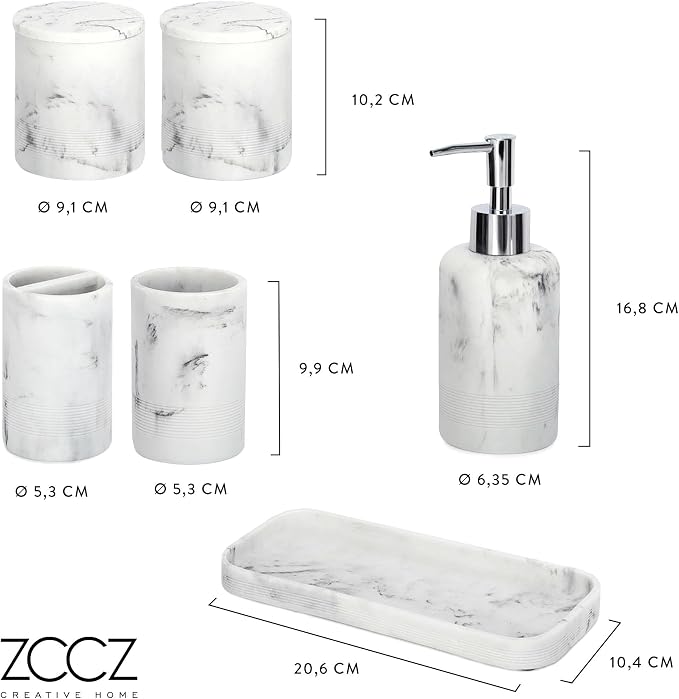 ZCCZ White Marble Bathroom Accessories Set 6 Pieces - Image 7