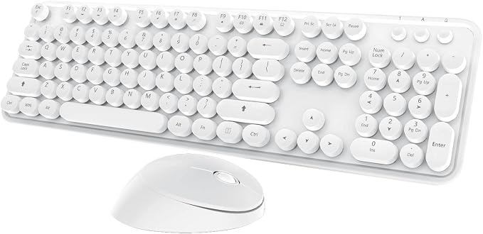 Wireless Keyboard Mouse Combo, 104 Keys Cute White Keyboard by Kootop