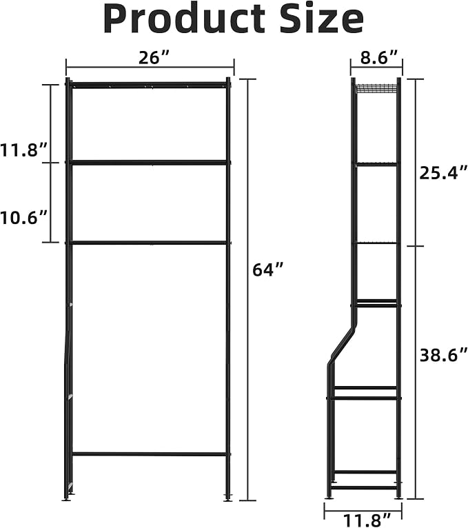 3-Tier Over The Toilet Storage, Freestanding Metal Bathroom Shelves, Space - Image 2