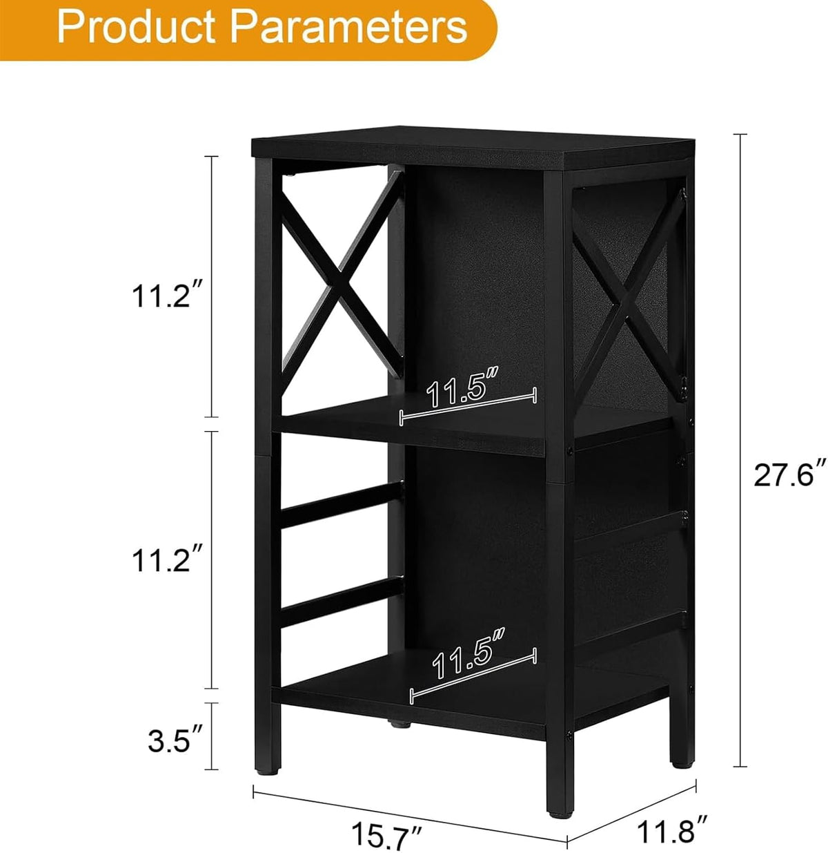 Small Bookshelf,3 Tier Industrial Bookcase with Metal Frame and