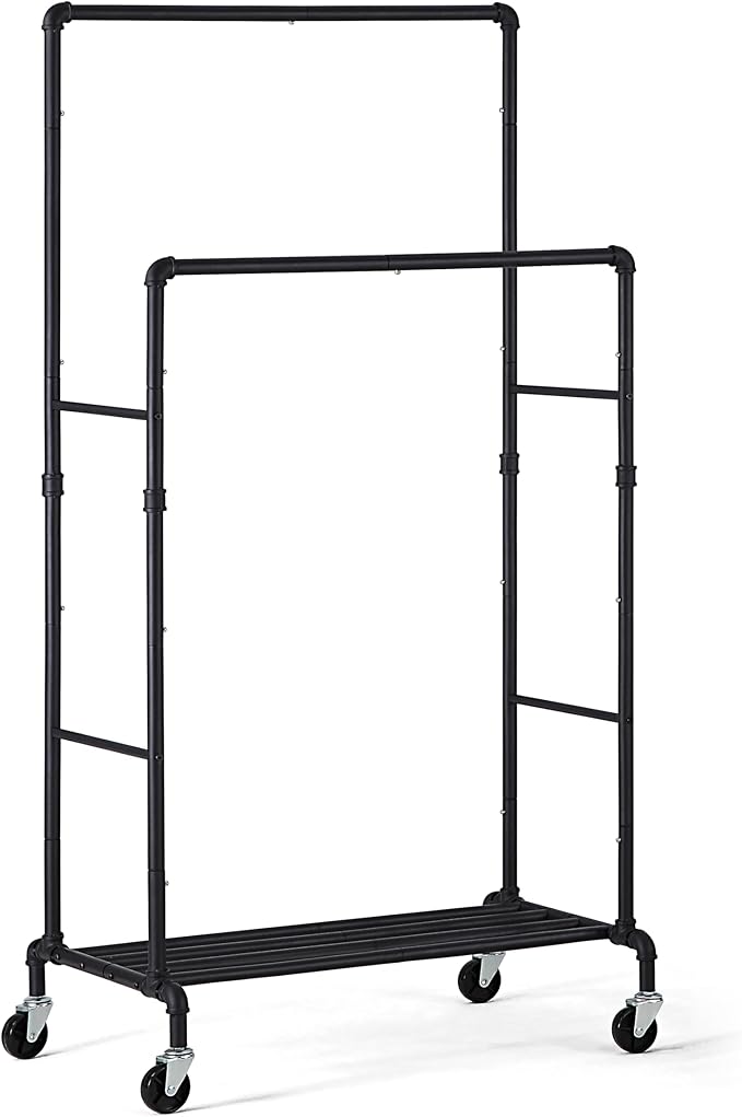SunnyPoint Industrial Loft Style Rolling Garment Rack - Image 3