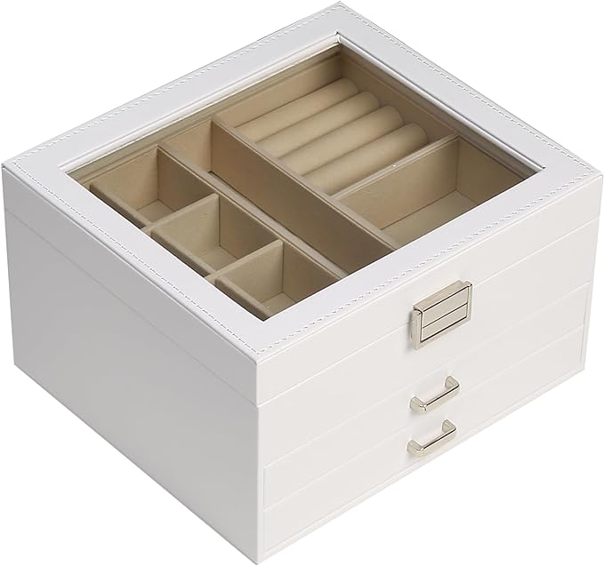 BOOVO Clear Lid Jewelry Box, 3 Layers Jewelry Organizer Large Multi-Functional by BOOVO