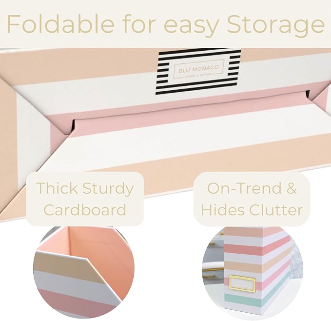 BLU MONACO Set of 4 Foldable Magazine Holders in Pastel Stripes | Cardboard - Image 6