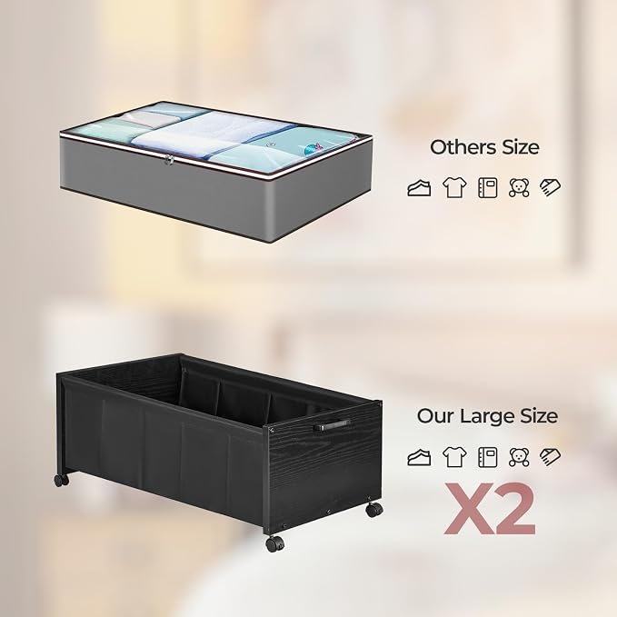 Under Bed Storage with Wheels, Wooden Under Bed Drawers On Wheels, Rolling - Image 4