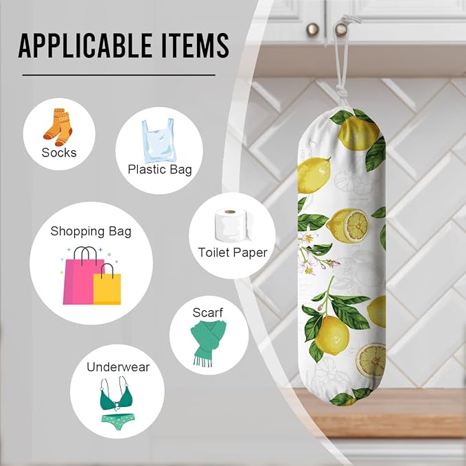 Lemon Plastic Bag Holder, Lemon Fabric Grocery Bag Dispenser, Wall Mount - Image 3